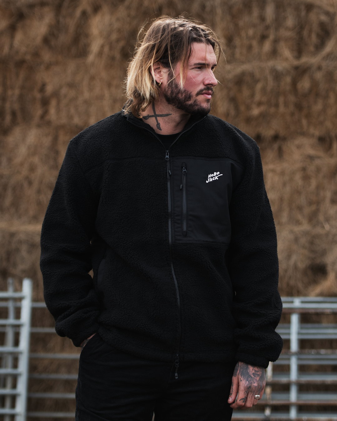 SHERPA FLEECE JACKET - BLACK