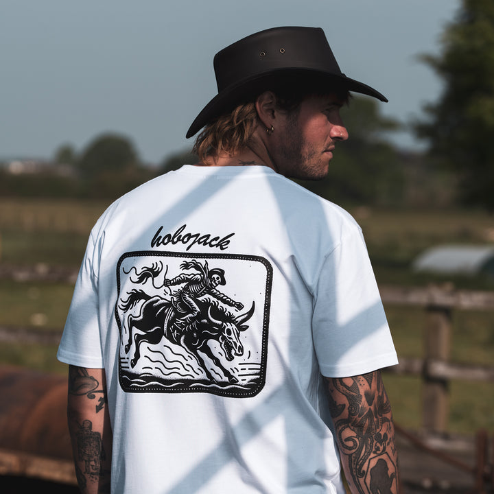 EL BRONCO - FRONT & BACK - WHITE T-SHIRT - DELUXE HEAVY