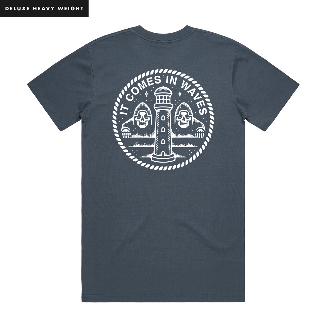 IT COMES IN WAVES - FRONT & BACK - PETROL T-SHIRT - DELUXE HEAVY
