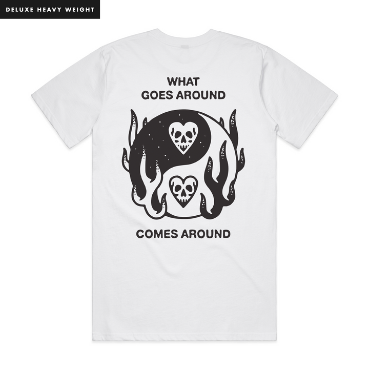 KARMA - FRONT & BACK - WHITE T-SHIRT - DELUXE HEAVY