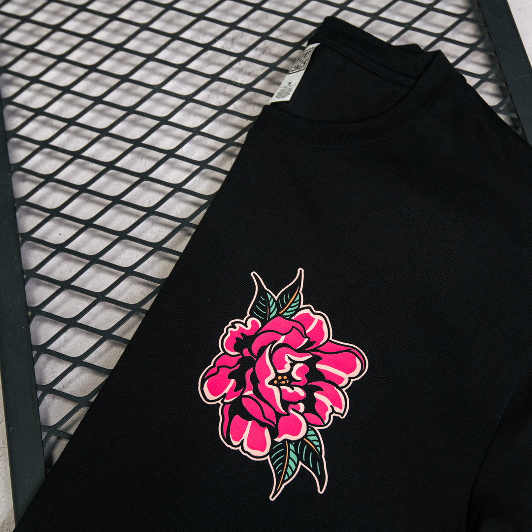 PINK PEONY - BLACK POCKET T-SHIRT - NEW STAPLE