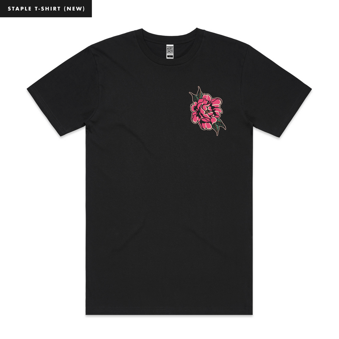 PINK PEONY - BLACK POCKET T-SHIRT - NEW STAPLE