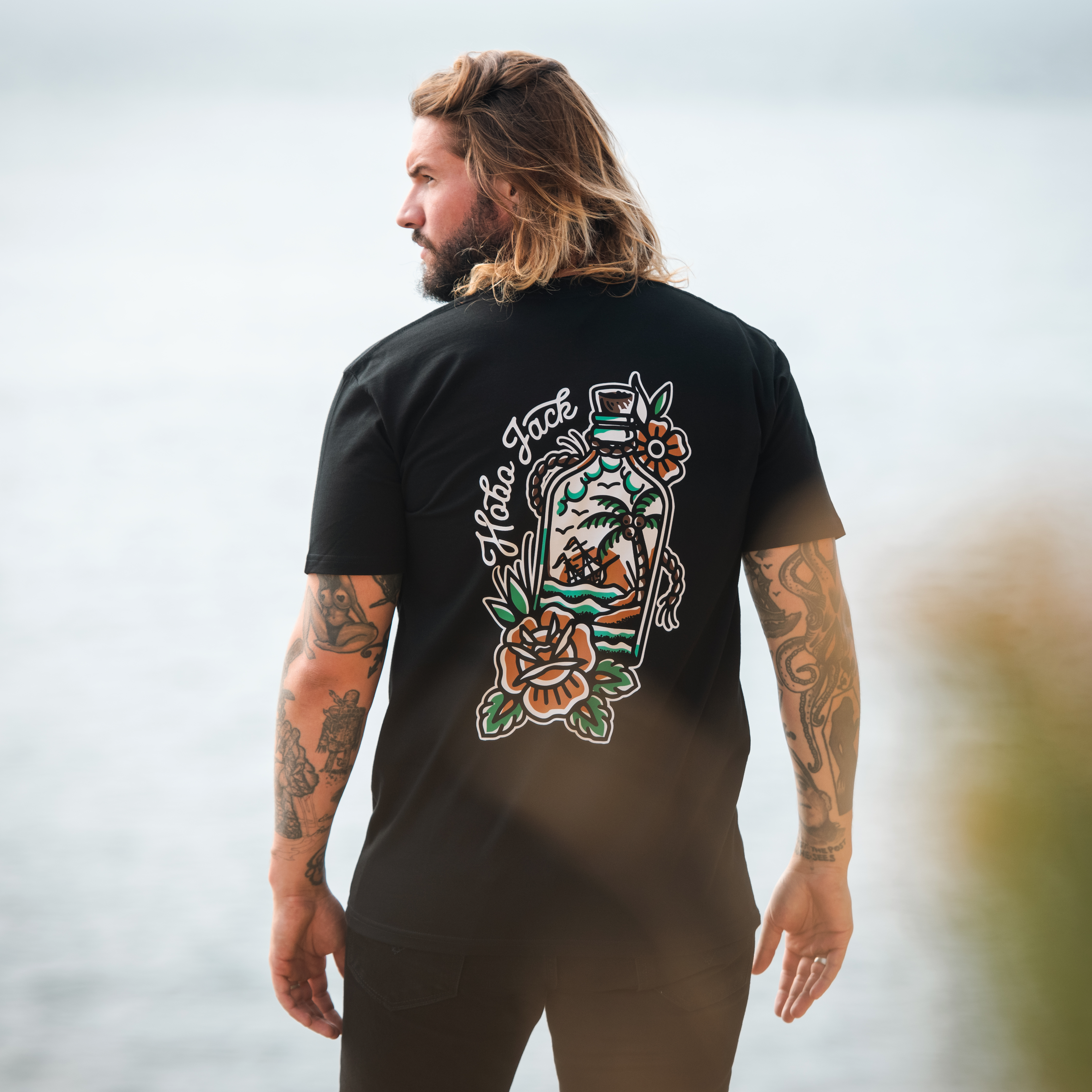 MESSAGE IN A BOTTLE FRONT & BACK - BLACK T-SHIRT