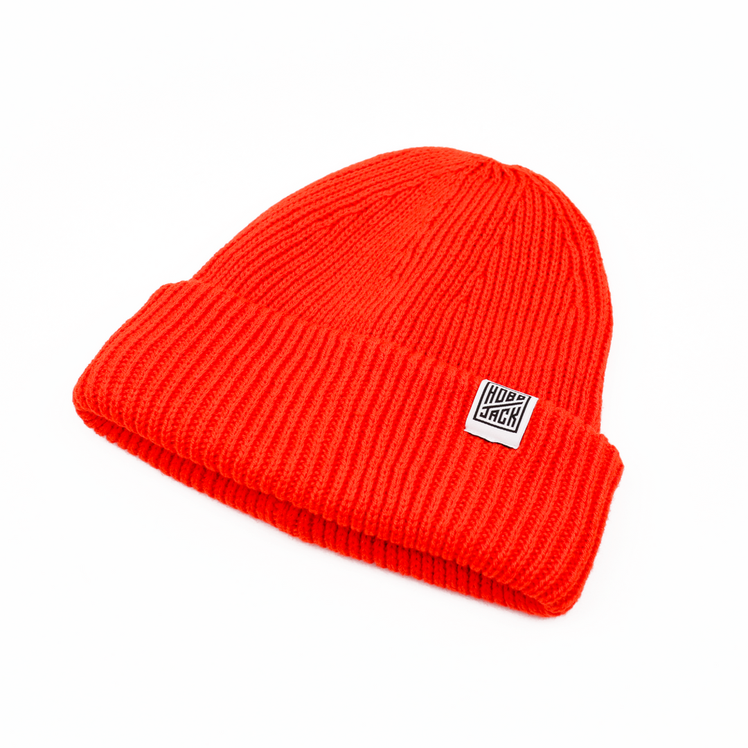 ESSENTIAL LABEL THICK RIBBED BEANIE - BLOOD ORANGE