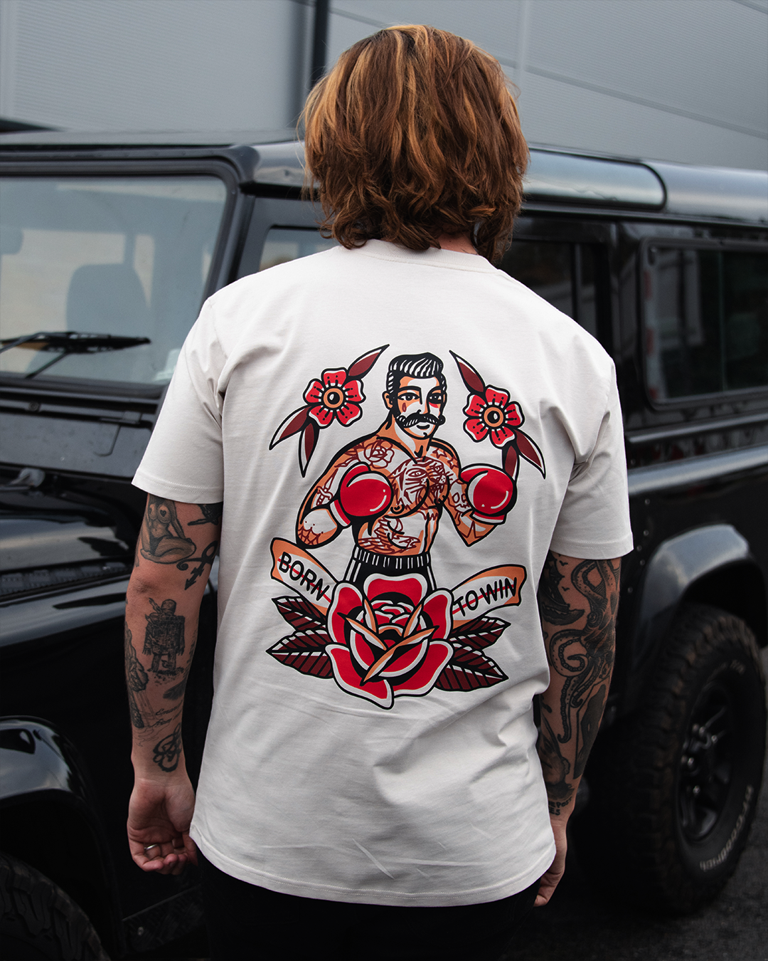 BORN TO WIN - FRONT & BACK - BONE T-SHIRT - DELUXE HEAVY