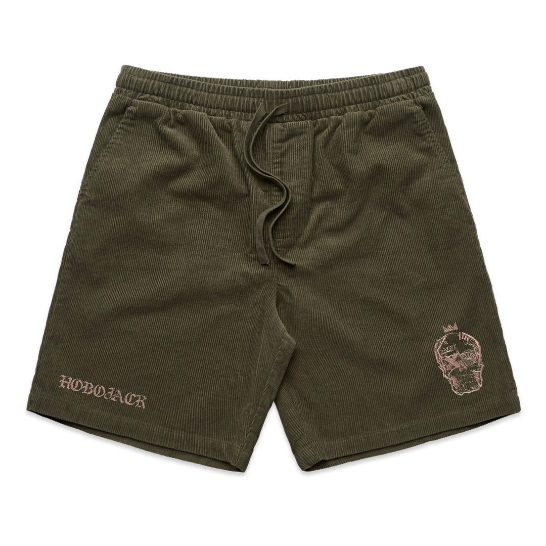 EMBROIDERED CRAZY JACK CORD SHORTS - MILITARY