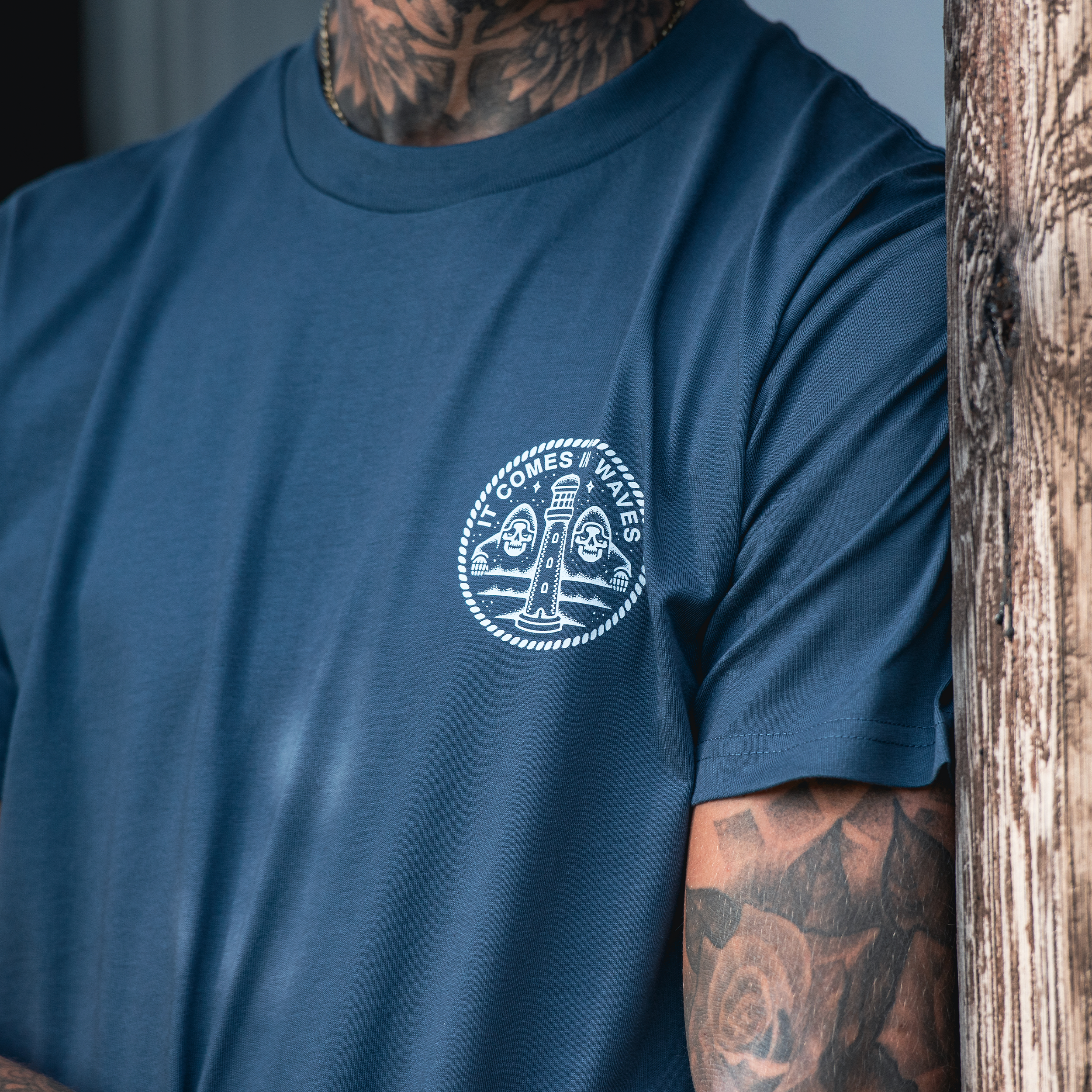 IT COMES IN WAVES FRONT & BACK PETROL T-SHIRT-4