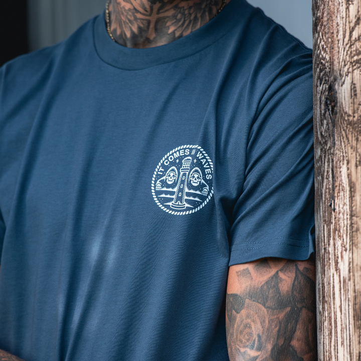 IT COMES IN WAVES - FRONT & BACK - PETROL T-SHIRT - DELUXE HEAVY