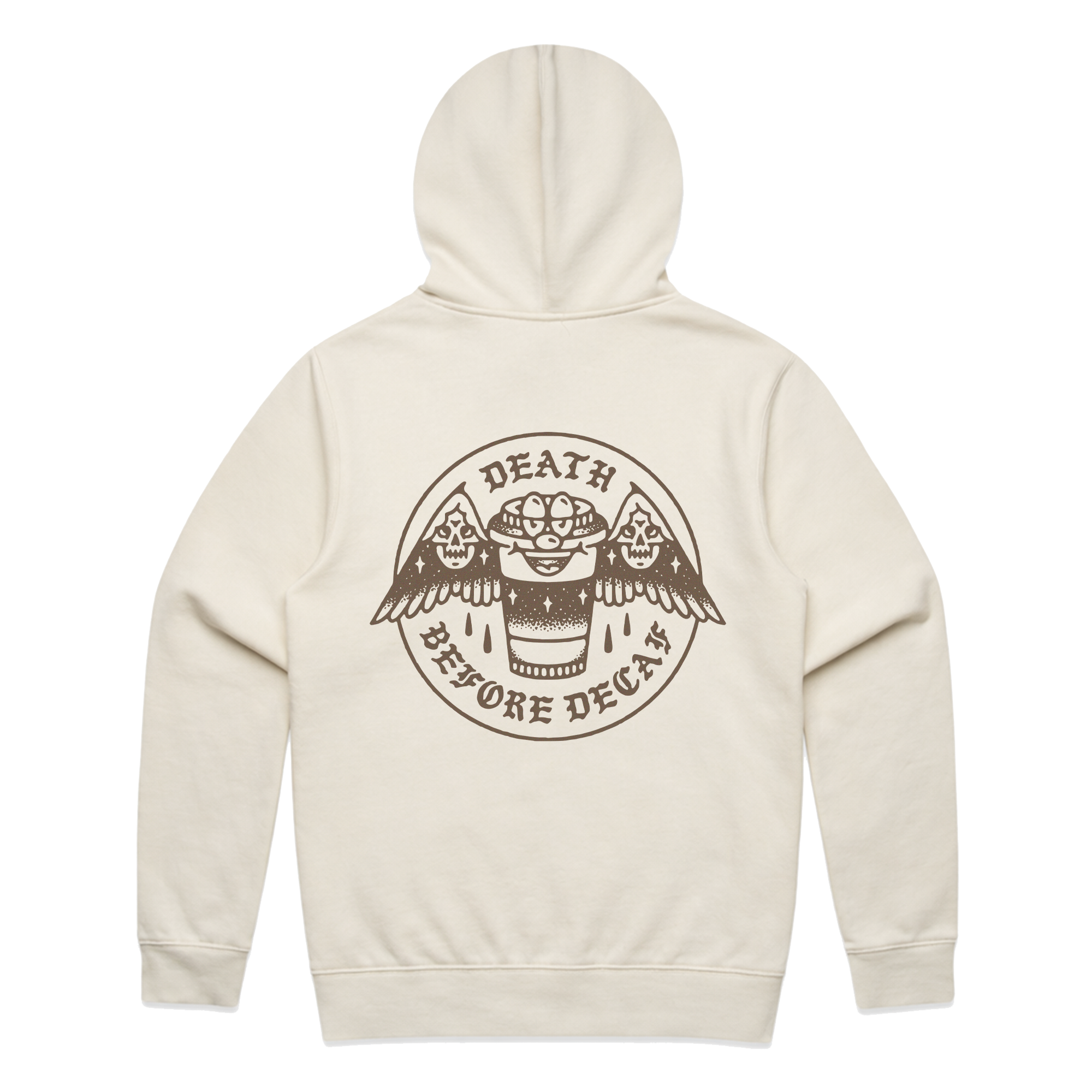 DEATH BEFORE DECAF HOODIE - ECRU