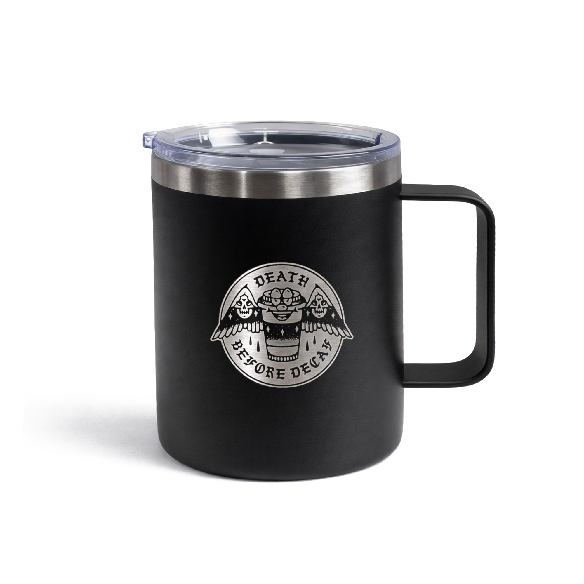 DEATH BEFORE DECAF TRAVEL MUG