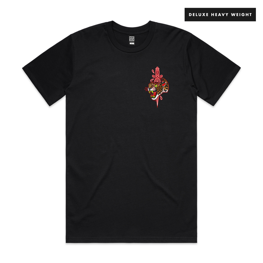 DEATH LEOPARD BY MIKE STOCKINGS - BLACK T-SHIRT - LIMITED EDITION