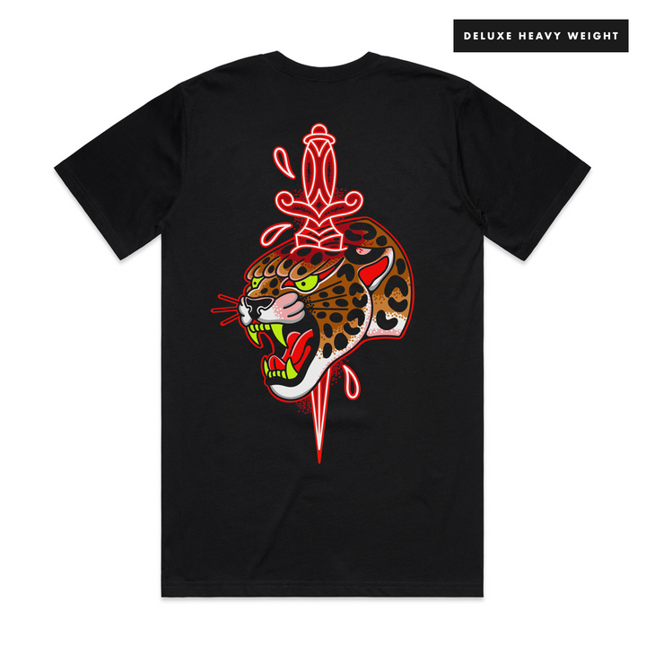 DEATH LEOPARD BY MIKE STOCKINGS - BLACK T-SHIRT - LIMITED EDITION
