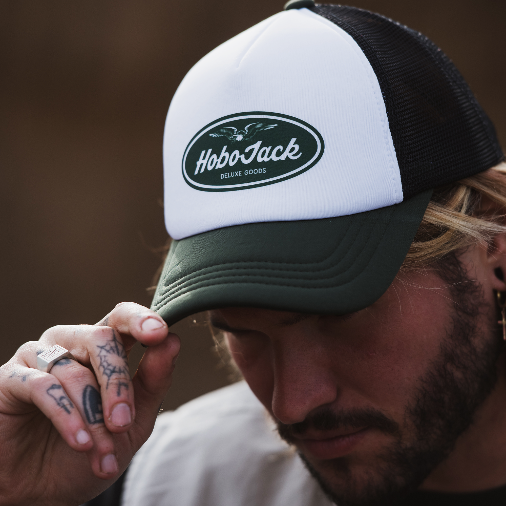 OVAL EAGLE FOAM TRUCKER - OLIVE & BLACK-4