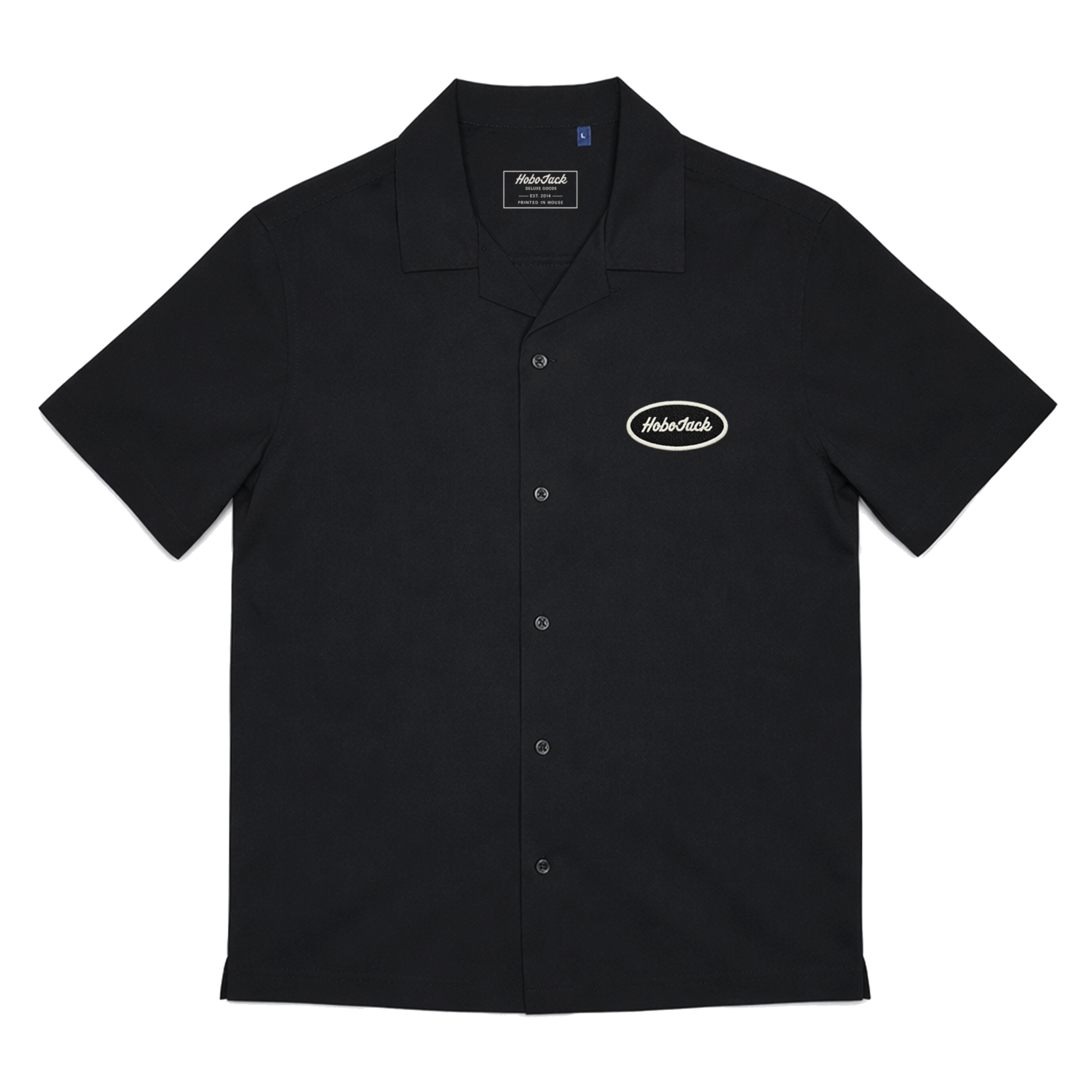 OVAL PATCH LOGO CUBAN SHIRT - BLACK