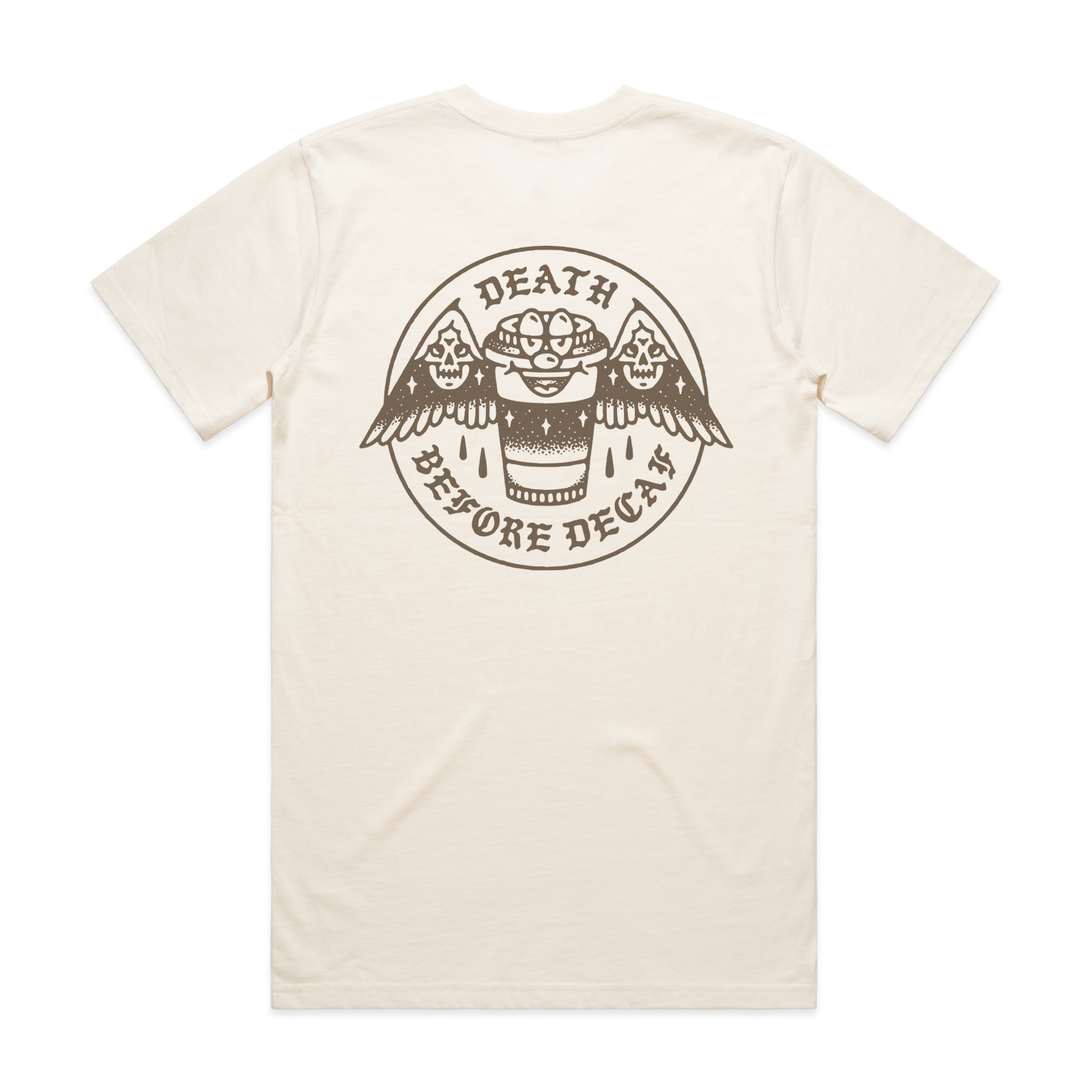 DEATH BEFORE DECAF FRONT & BACK - ECRU T-SHIRT
