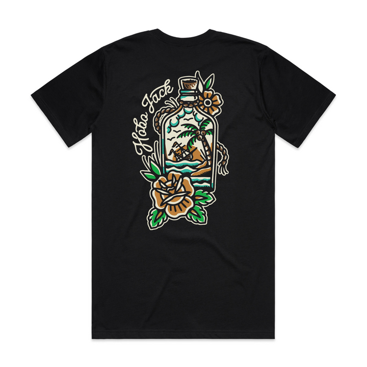 MESSAGE IN A BOTTLE FRONT & BACK - BLACK T-SHIRT
