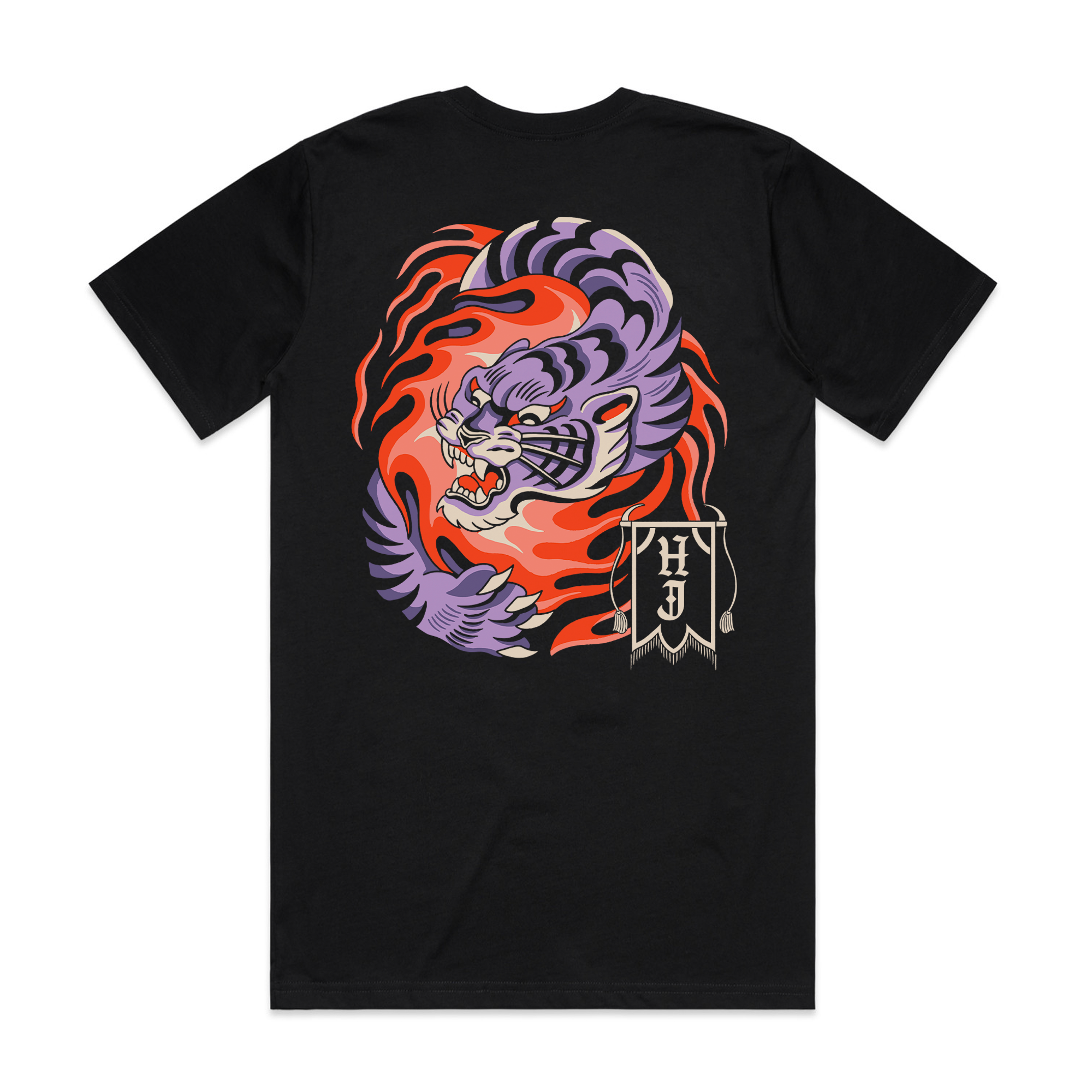 TIGER INFERNO - FRONT & BACK BLACK T-SHIRT