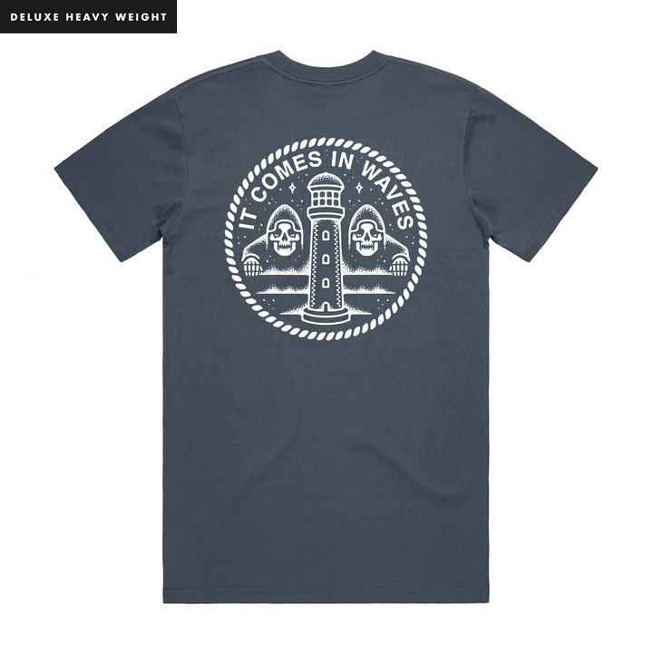IT COMES IN WAVES - FRONT & BACK - PETROL T-SHIRT - DELUXE HEAVY