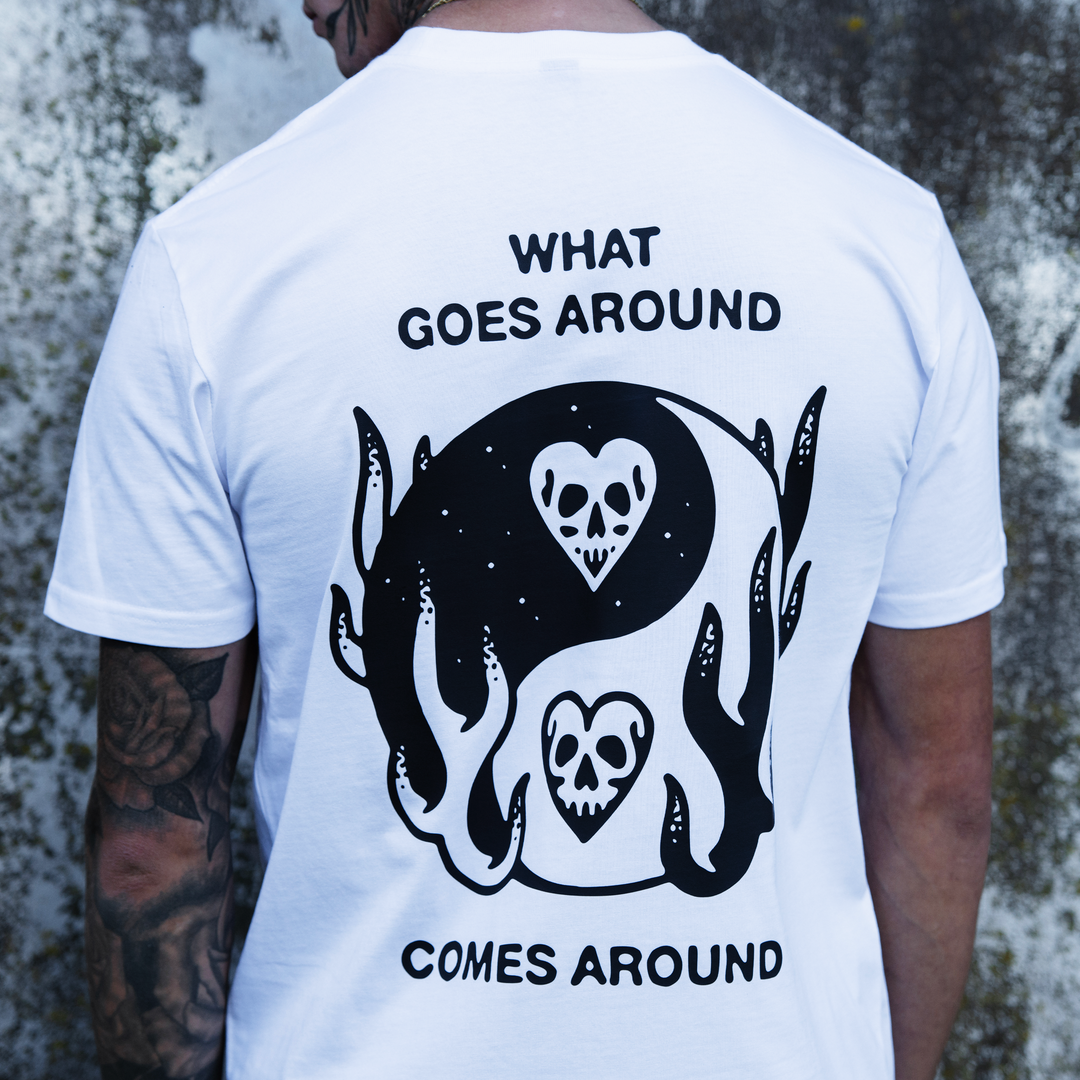 KARMA - FRONT & BACK - WHITE T-SHIRT - DELUXE HEAVY
