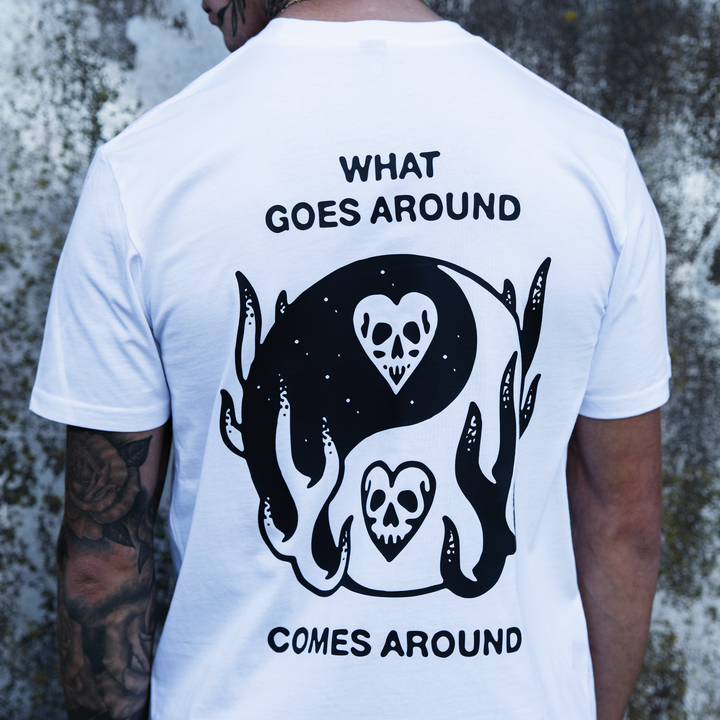 KARMA - FRONT & BACK - WHITE T-SHIRT - DELUXE HEAVY