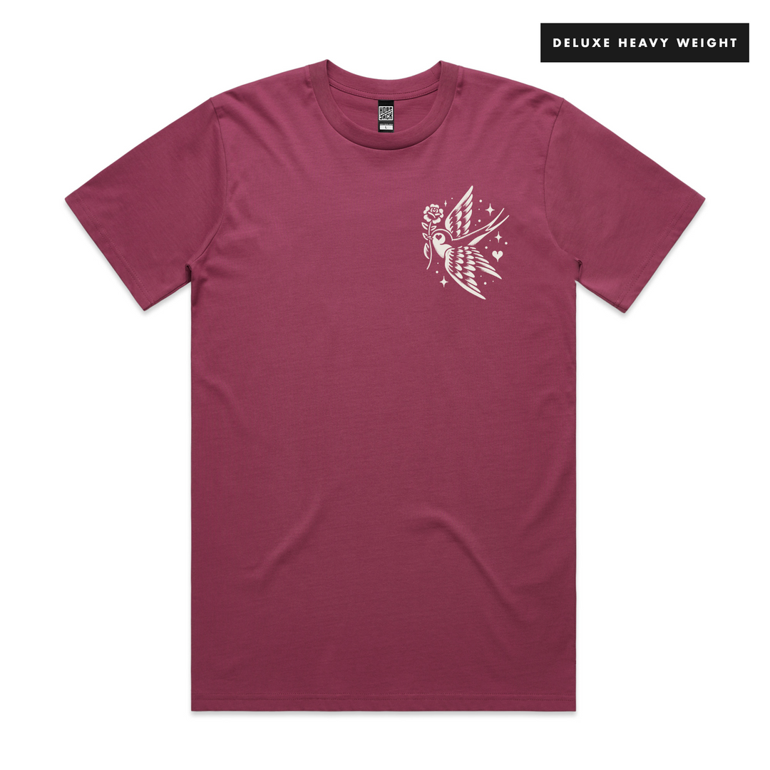 LOVEBIRD BERRY - POCKET T-SHIRT - DELUXE HEAVY