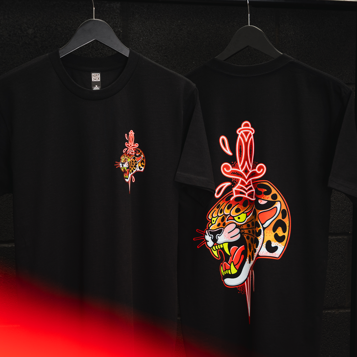 DEATH LEOPARD BY MIKE STOCKINGS - BLACK T-SHIRT - LIMITED EDITION