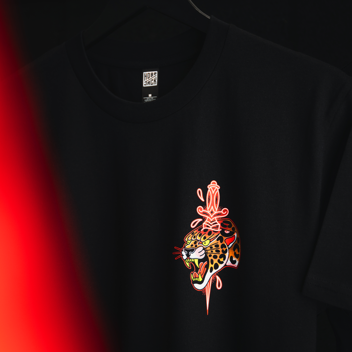 DEATH LEOPARD BY MIKE STOCKINGS - BLACK T-SHIRT - LIMITED EDITION