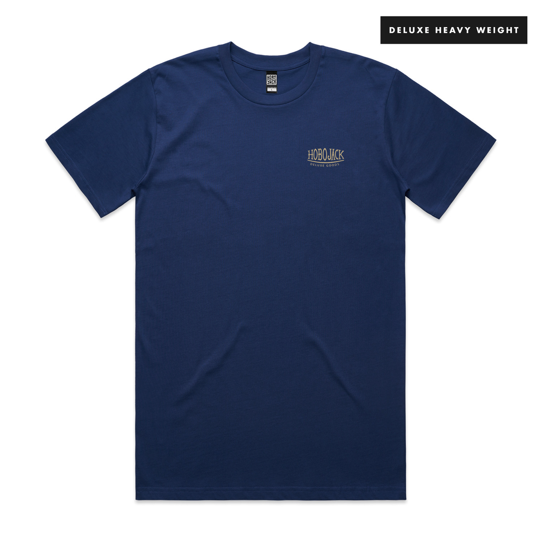MOUNTAIN JACK - FRONT & BACK - NAVY T-SHIRT - DELUXE HEAVY
