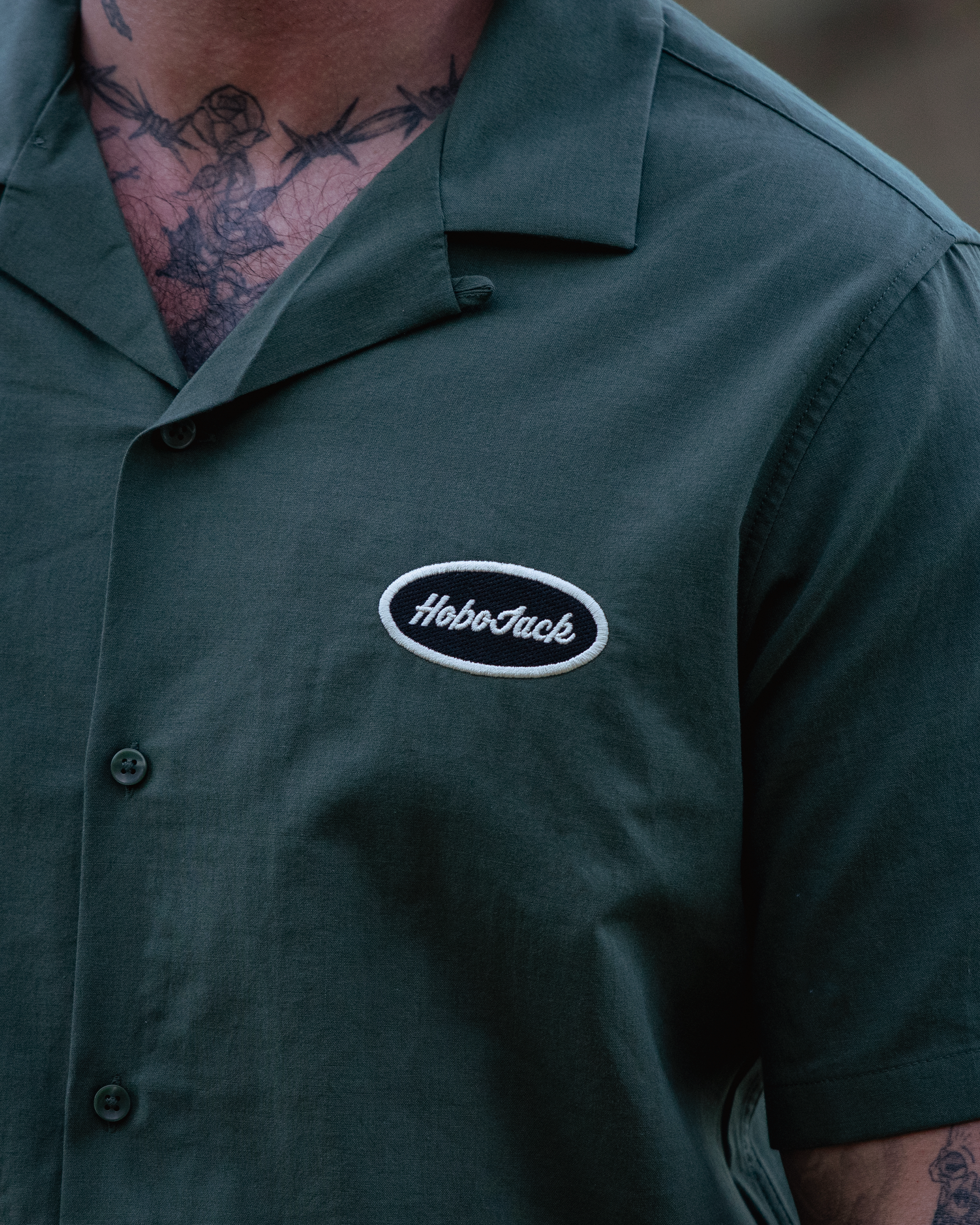 OVAL PATCH LOGO CUBAN SHIRT - OLIVE-3