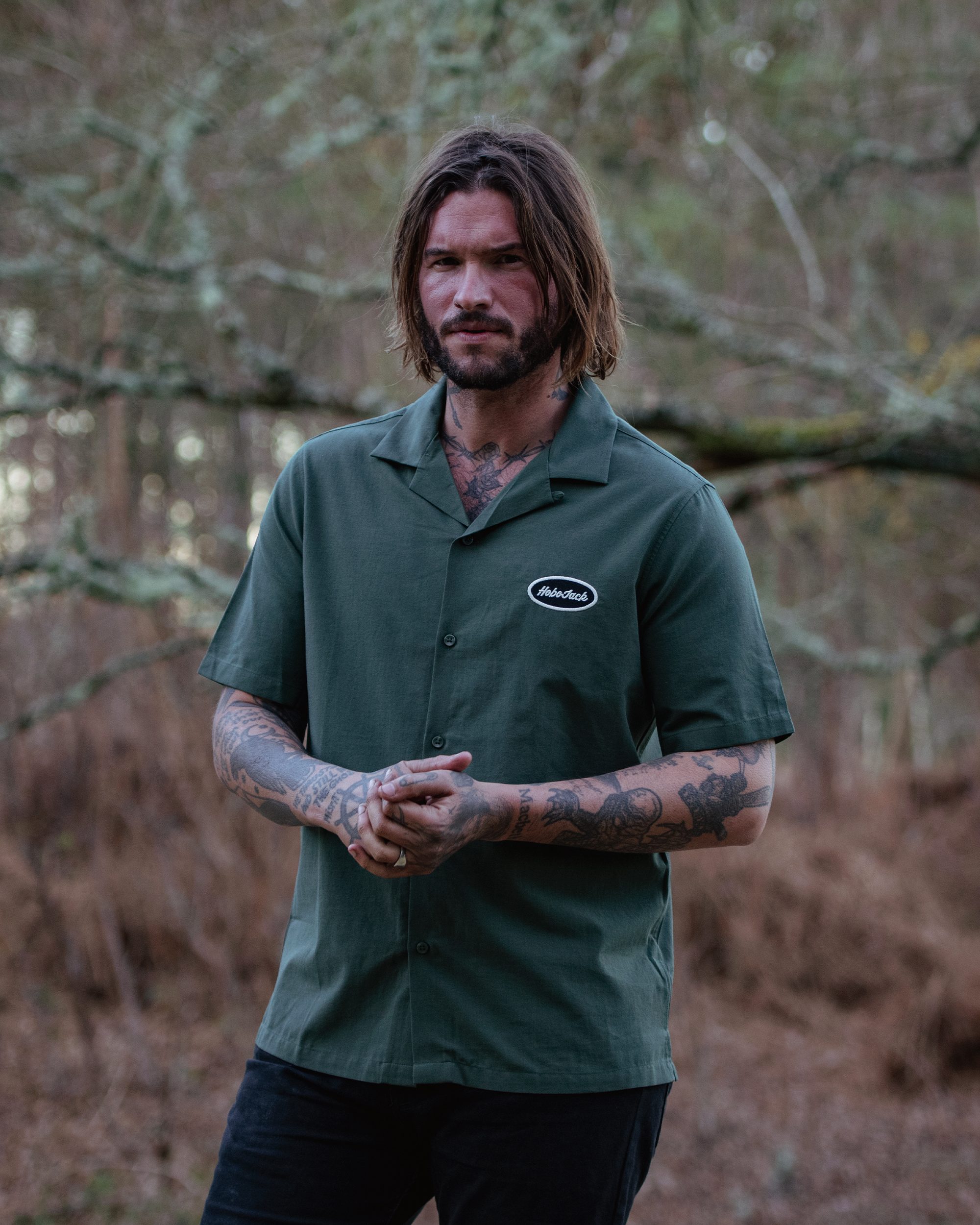 OVAL PATCH LOGO CUBAN SHIRT - OLIVE