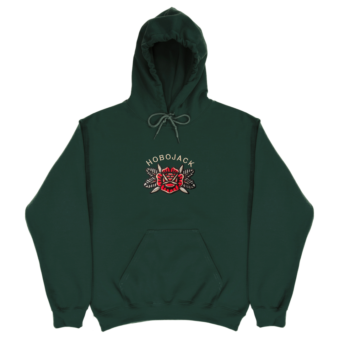 EMBROIDERED ROSE LOGO - HEAVY HOODIE - PINE GREEN