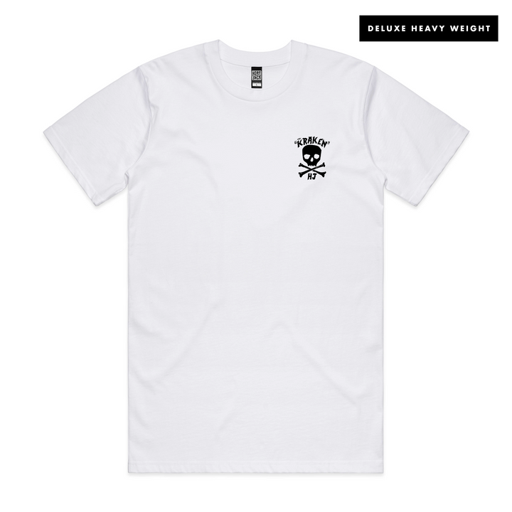 THE KRAKEN - FRONT & BACK - WHITE T-SHIRT - DELUXE HEAVY