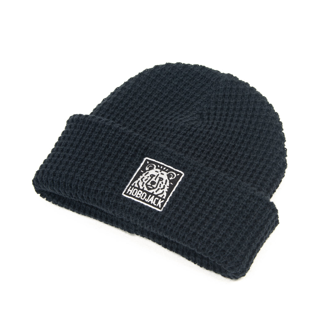 WILD BEAR PATCH WAFFLE BEANIE - NAVY