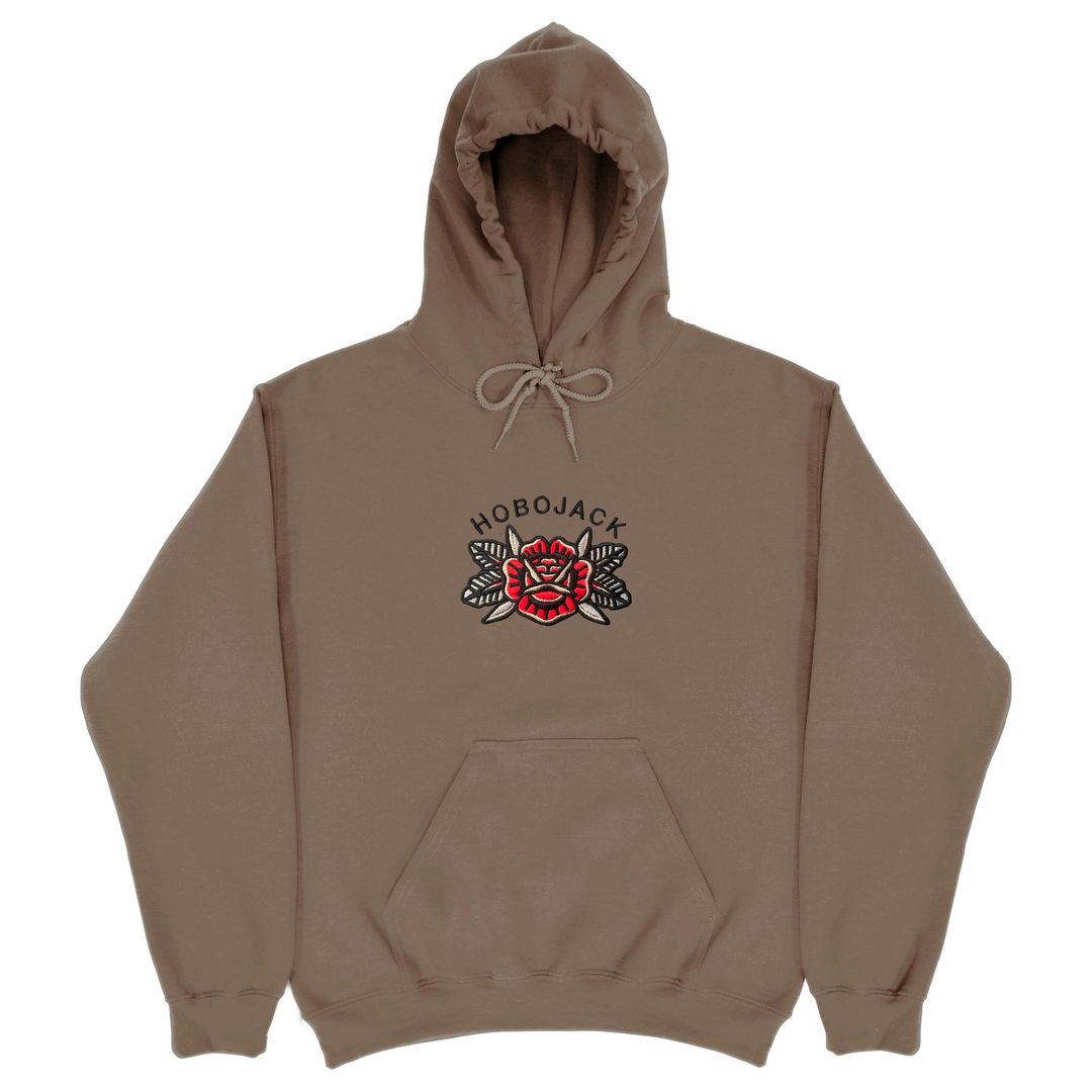 EMBROIDERED ROSE LOGO - HEAVY HOODIE - BROWN