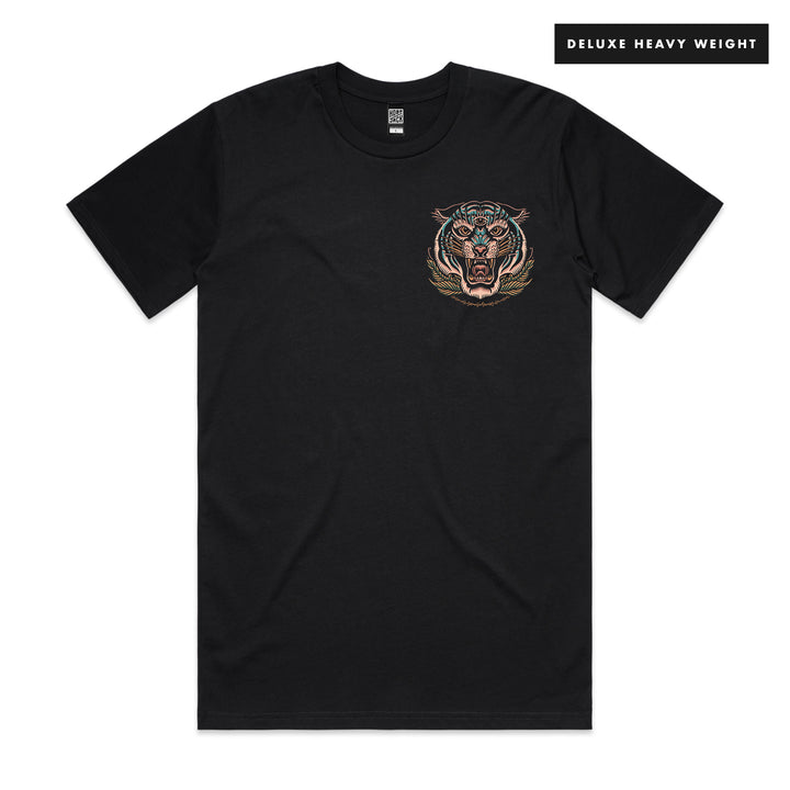 EYE OF THE TIGER - FRONT & BACK - BLACK T-SHIRT - DELUXE HEAVY